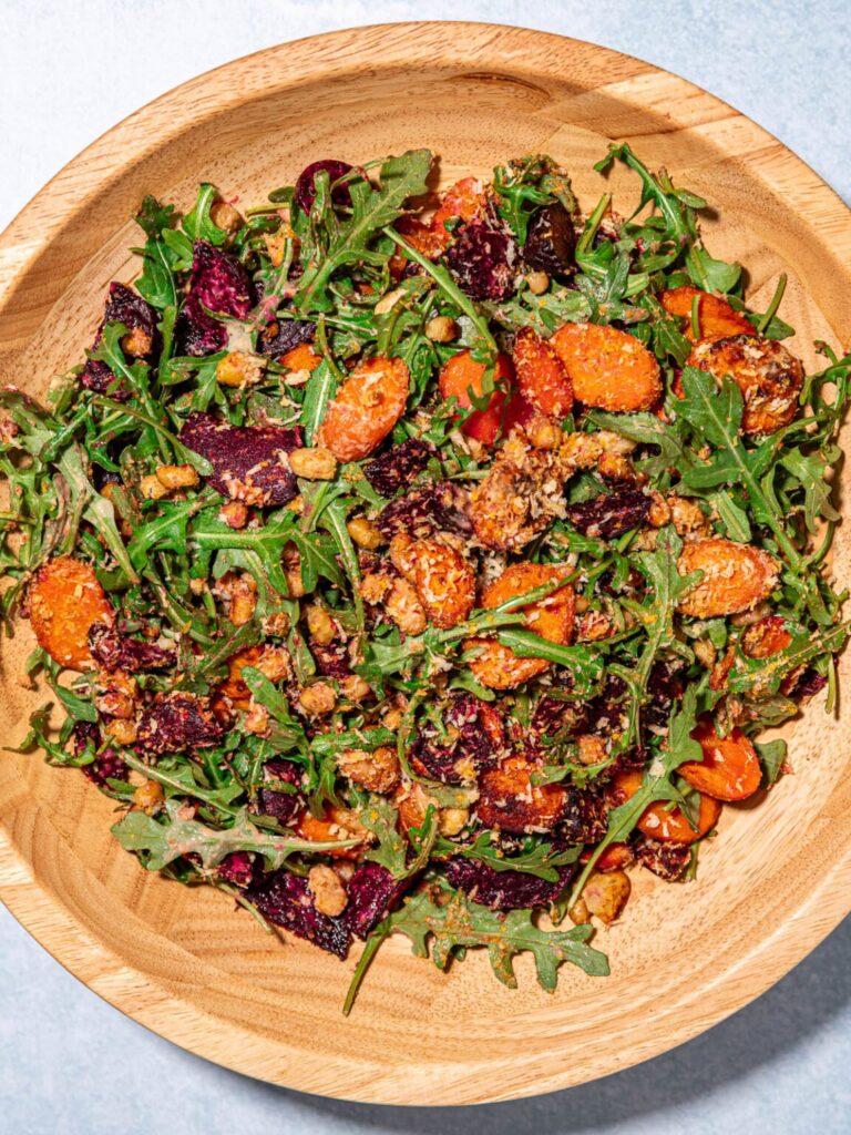 Warm Roasted Beet and Carrot Salad with Arugula
