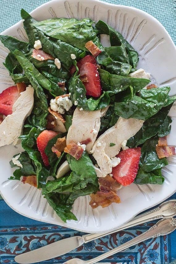 Spinach Salad with Bacon Dressing & Chicken