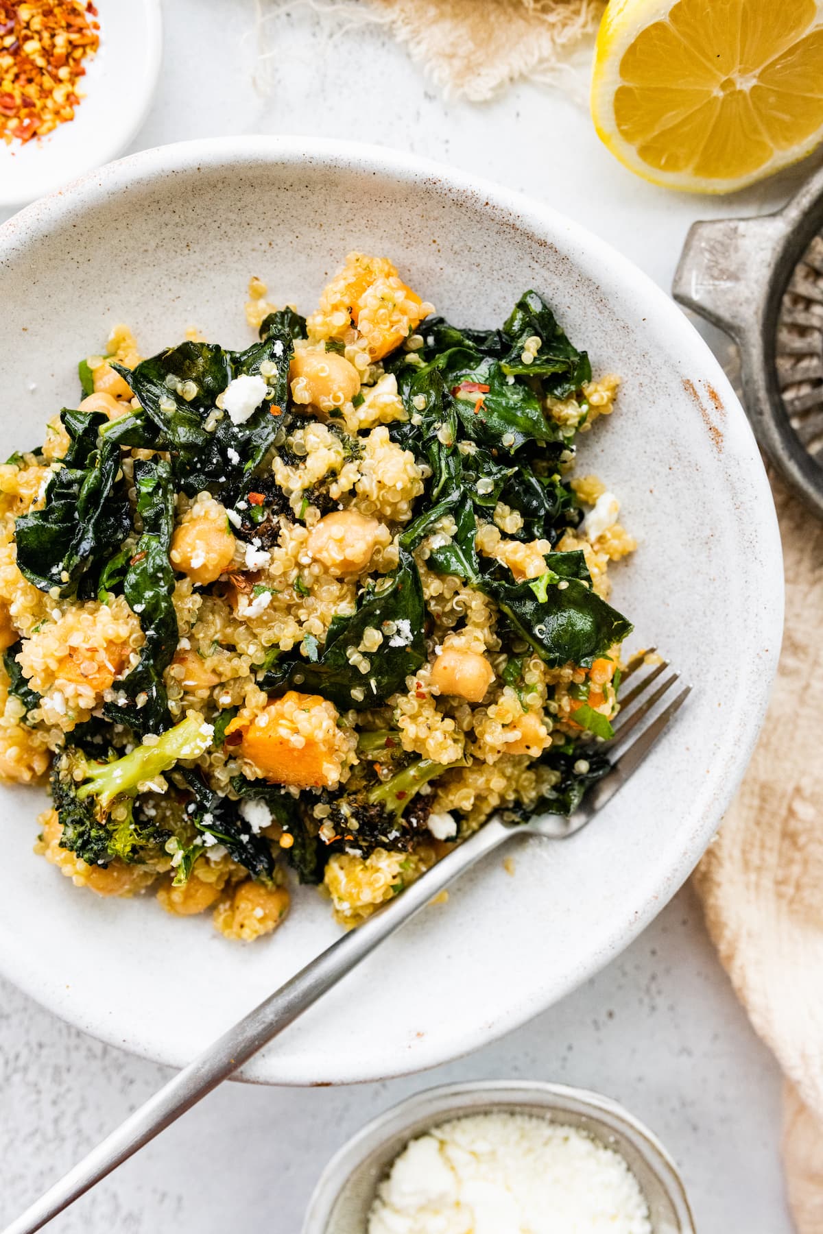 easy cold gluten free lunch ideas - 5-Roasted Broccoli Quinoa Salad-roasted-broccoli-quinoa-salad-on-plate-with-fork