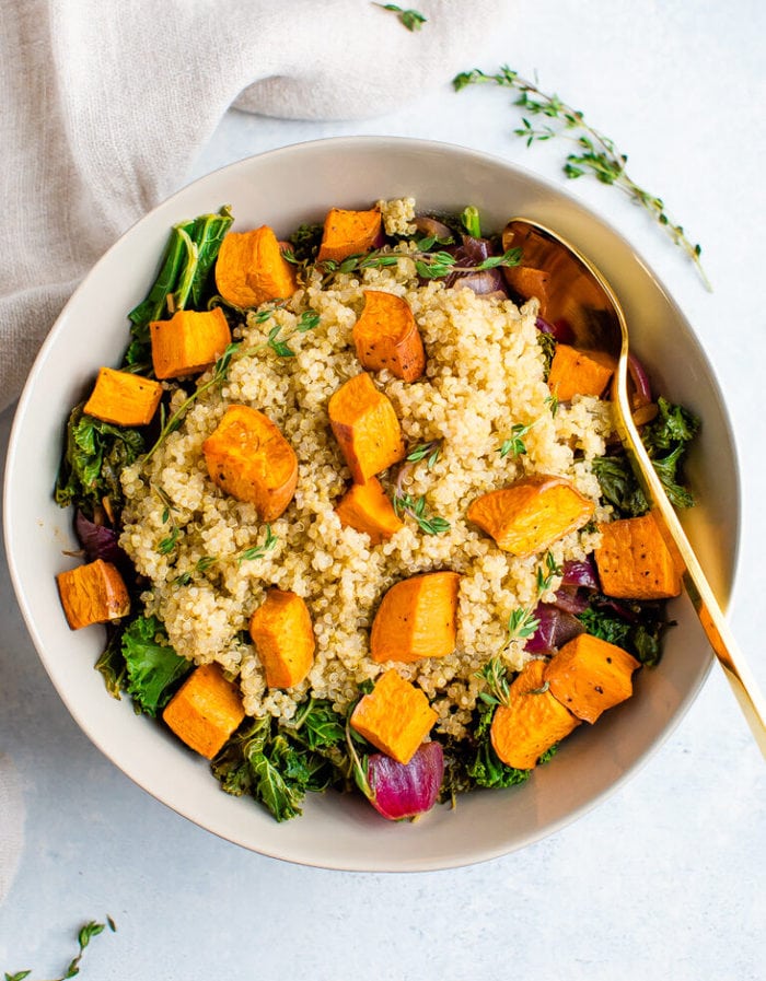 best gluten and dairy free salads - 5-Roasted Sweet Potato Kale Quinoa Salad-kale-sweet-potato-quinoa-salad-768x984