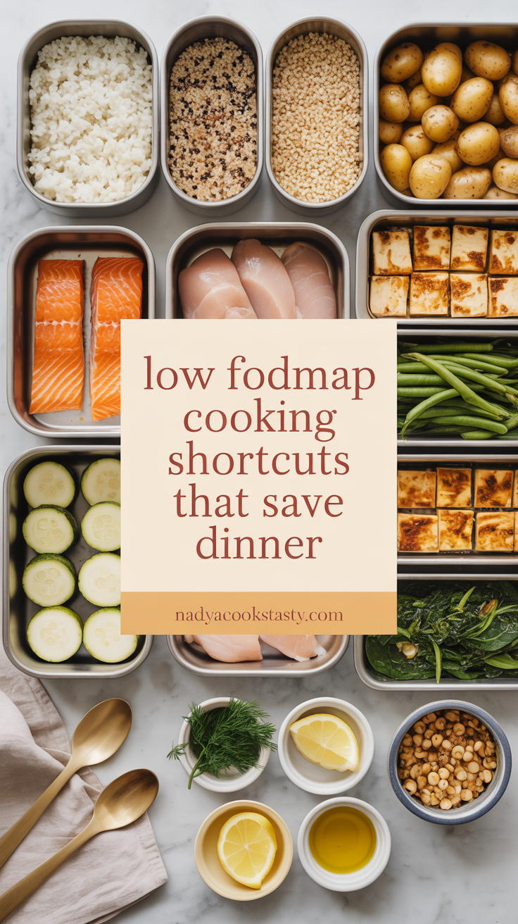 Low FODMAP Cooking Shortcuts That Save Dinner - pin-3-with-title-Build Meals on Safe Staples-1